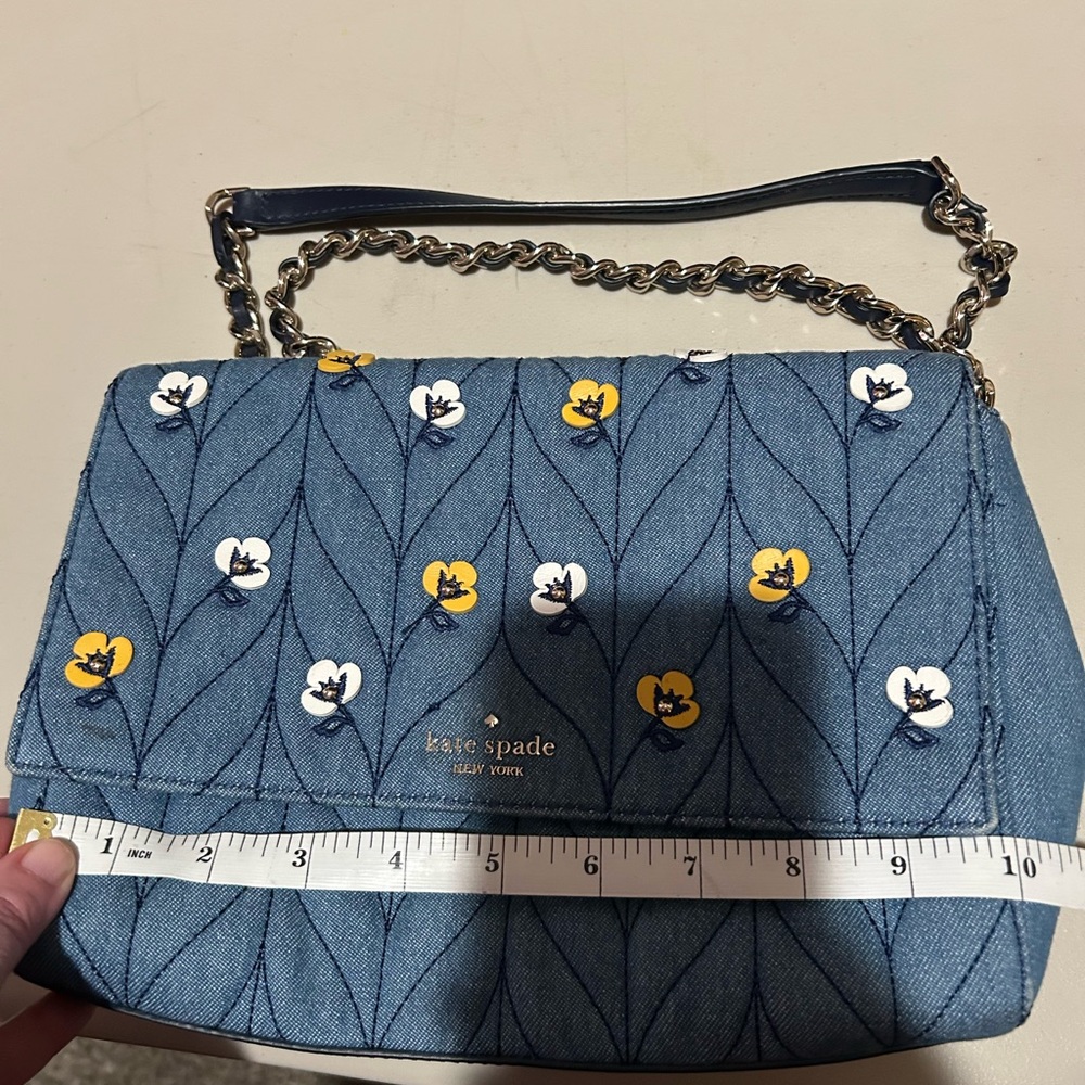 Kate Spade Emelyn Quilted Blue Denim Floral Appliqué Crossbody Bag New $429 - Picture 2 of 7